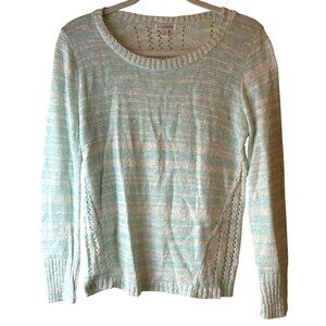 vtg Charming Charlie Womens Mint White Knit long sleeve Sweater Small sheer READ